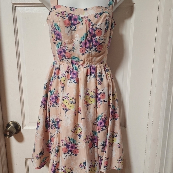 𝅺LC Lauren Conrad Women's Fit & Flare Sweetheart Floral Pink Dress - Picture 10 of 13